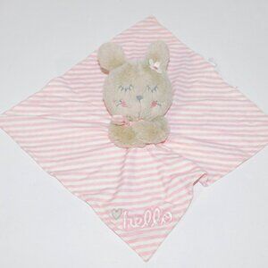 Gerber Organic Pink White Striped Brown Bunny HELLO Security Blanket Baby Lovey